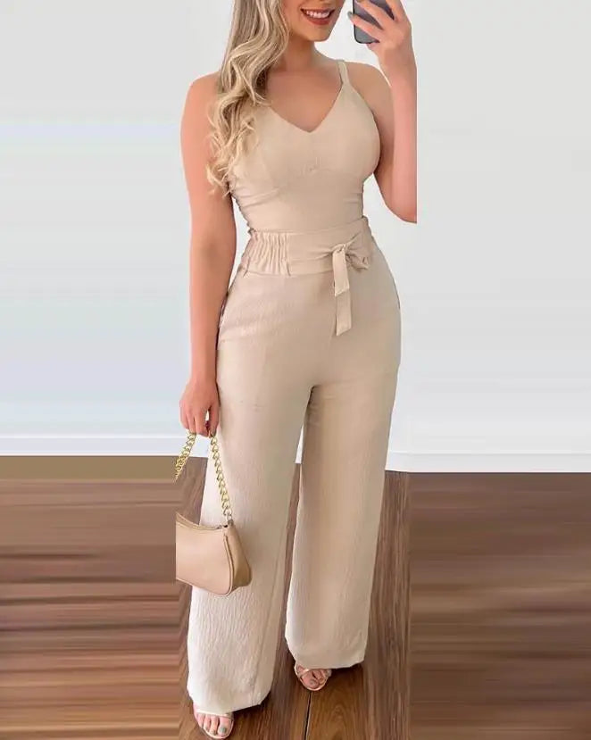 Conjuntos de dos piezas para mujer, trajes de verano 2024, top fruncido y pantalón casual de cintura alta, trajes de mujer con temperamento