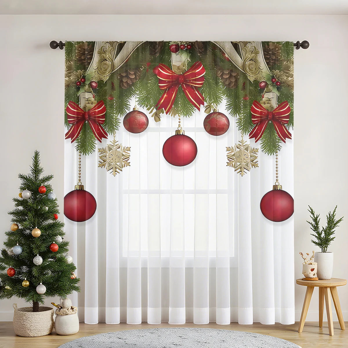 Cortina de puerta transparente navideña – Elegante brillo festivo para tu hogar