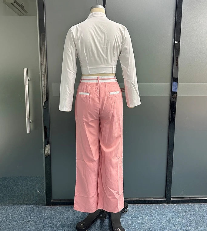 Womens Two Piece Sets Outfit Autumn Winter Spring New Fashion Casual Solid Color Loose Fitting Short Top and Pants Set