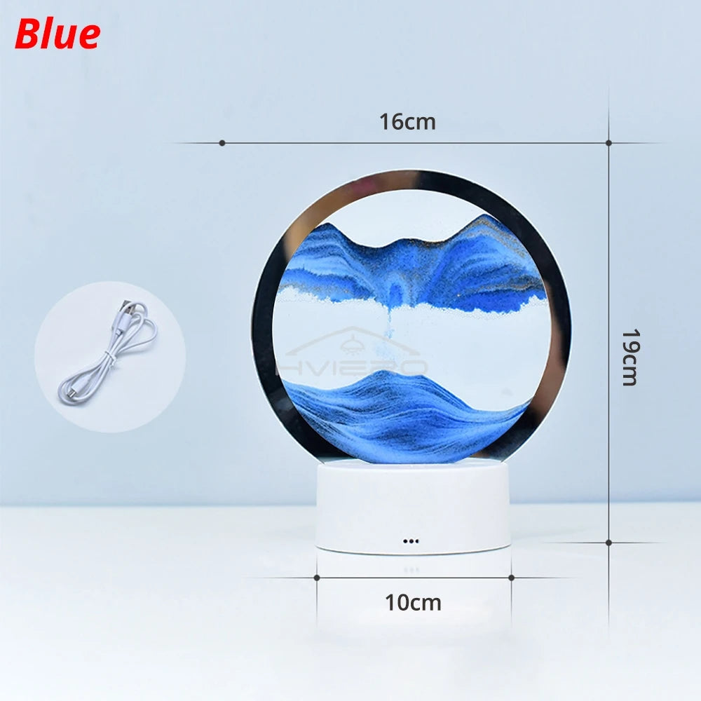 LED Table Lamp Atmosphere Night Light Decoration Quicksand Painting Creative Round Glass Three Dimensional Decompression Bedroom