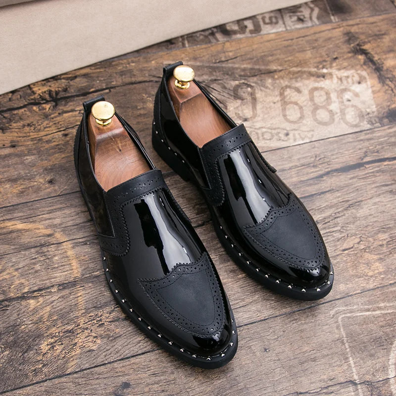 Zapatos Formales de Hombre de Moda, Mocasines Ligeros para Exteriores, Zapatos de Cuero con Suela Gruesa Resistentes al Desgaste, Negro, Dorado y Plateado, Tallas 38-48