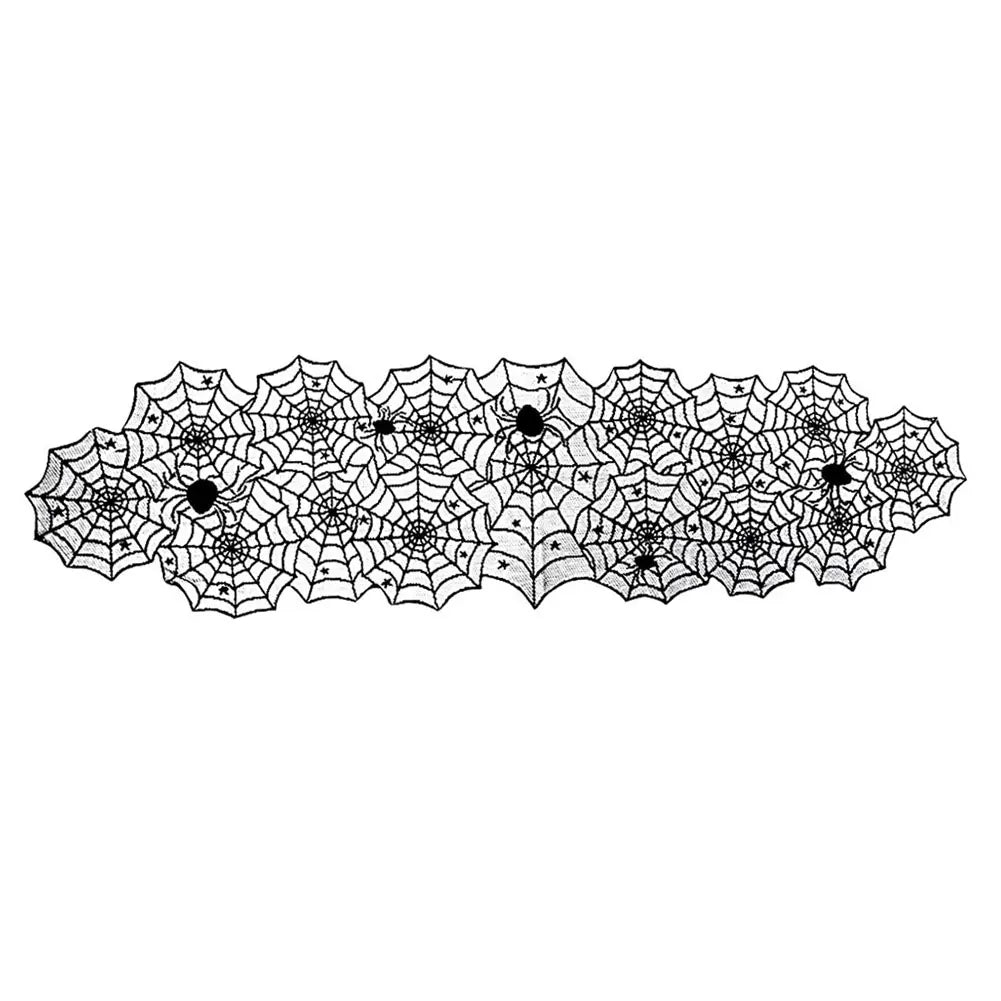 Halloween Lace Spider Web Tablecloths Black Skull Spider Web Fireplace Curtain Mantel Scarf Event Home Party Table Decorations