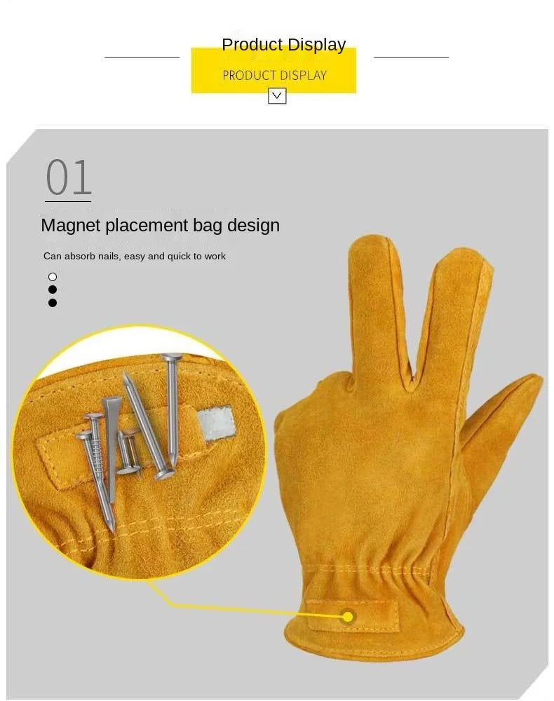 Work Gloves Cowhide Leather Men Working Welding Safety Protective Garden Sports MOTO Driver Wear-resisting Construction Gloves