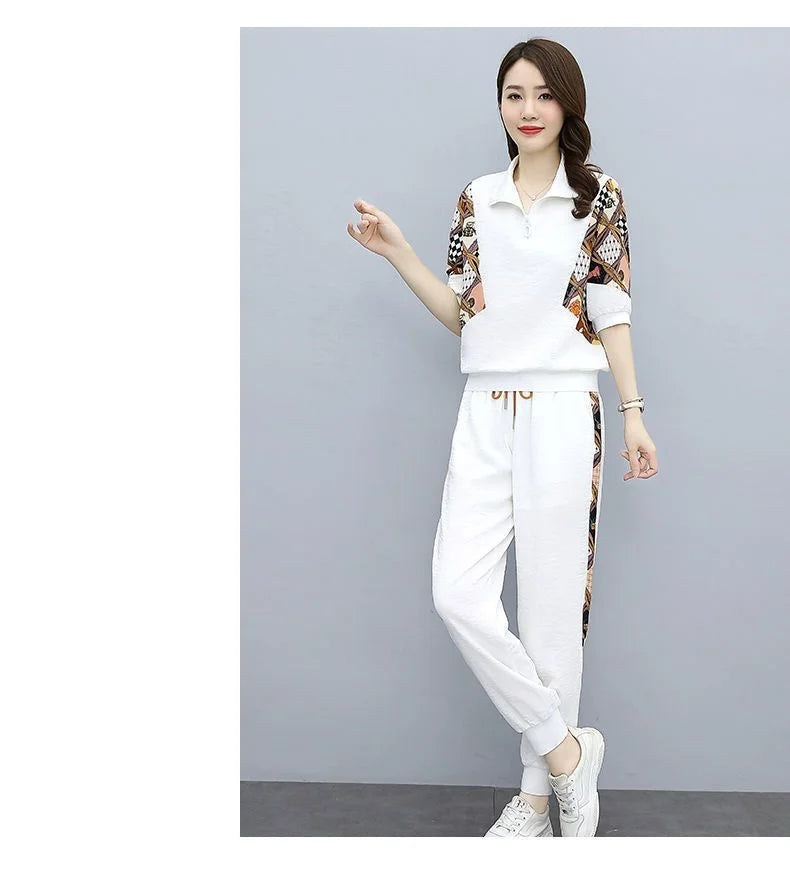 Women's Fashion Pencil Pant Suit New Summer Leisure Clothing Foreign Style Crop Top Two Piece Set Women Leggings Tracksuit