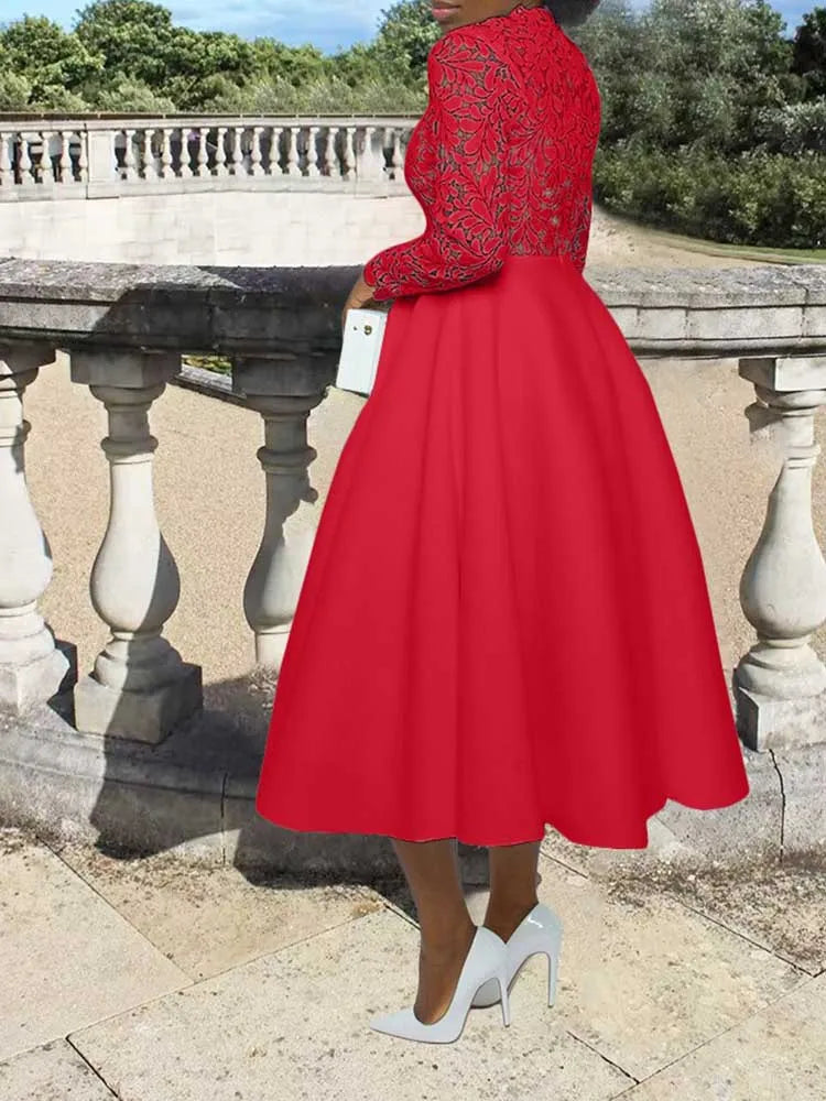 Vestidos elegantes de fiesta para mujer, moda de otoño, encaje, manga larga, vestido transparente, vestido de noche vintage para damas, venta al por mayor, Dropshipping