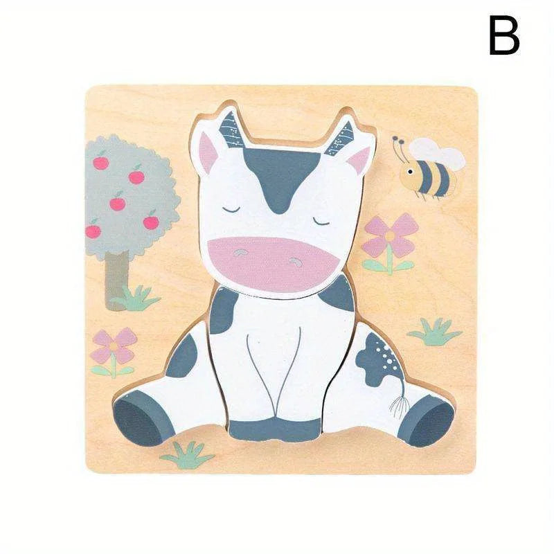 3D Wooden Cartoon Animals Cognitive Puzzles For Kids Children's Wooden Puzzles Toys Colors Shapes Baby Educational Toys Game