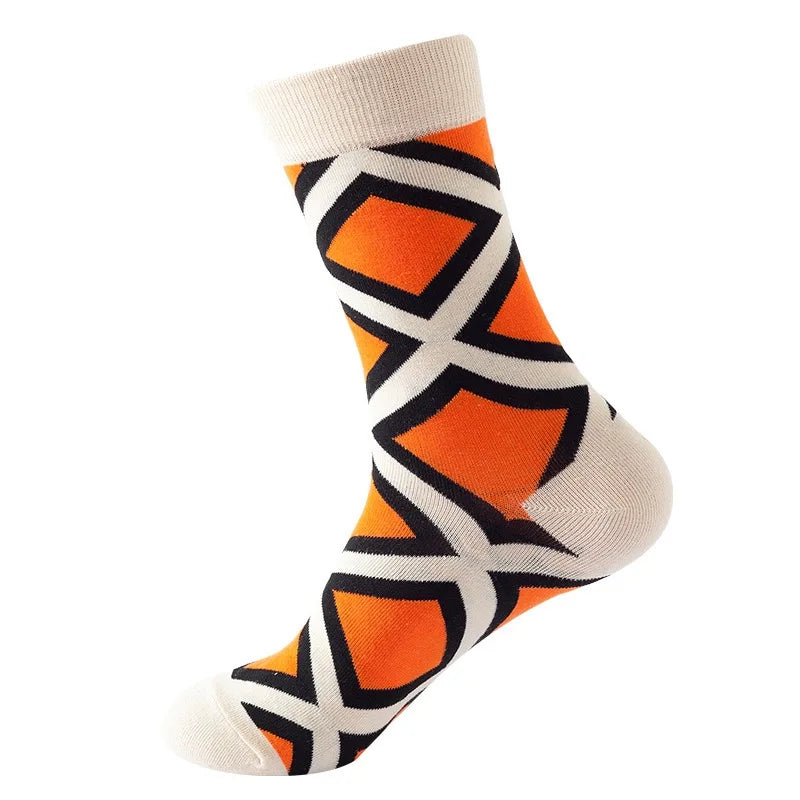 49 Patterns Fashion Business Men 100% Cotton Happy Lattice Socks Unisex Boys Combed Hip Hop Street Skateboard Funny High Sox Set