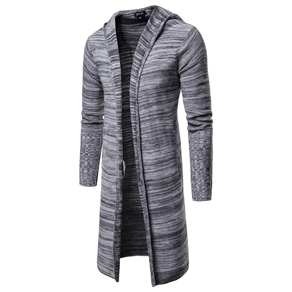 Men Jackets 2022 Spring Autumn New Mens Casual Sweater Snowflake Hooded Medium Long Knitted Cardigan Mens Outerwear Coats