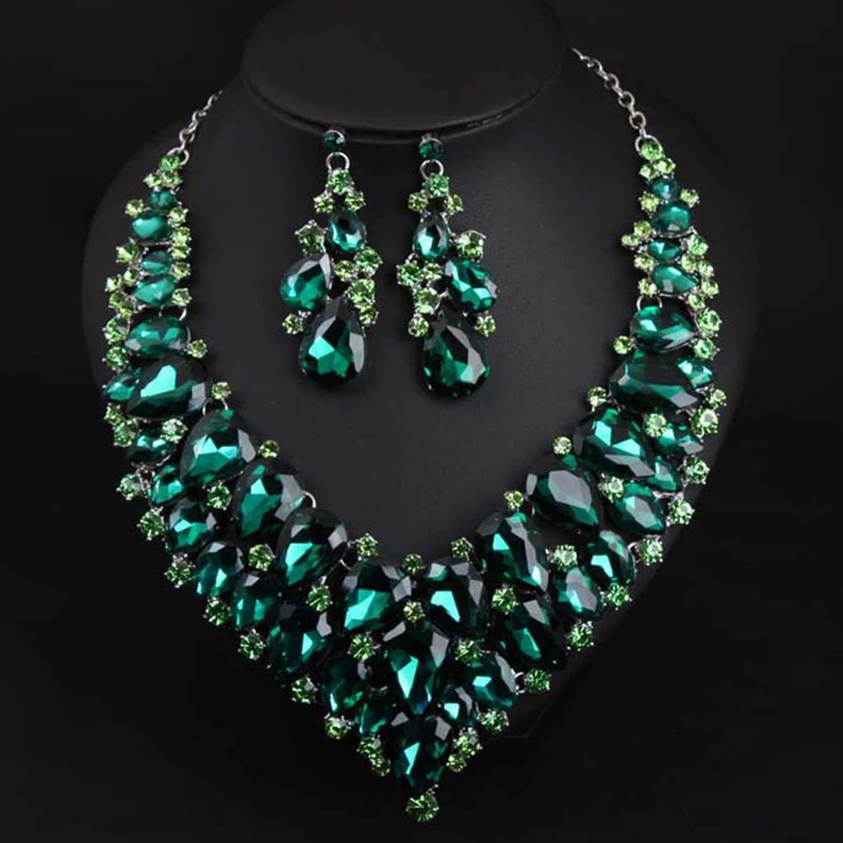Luxury Super Shiny Colored Gems Crystal Jewelry Set Trendy Necklace Earring Women Wedding Bridesmaid Accessories Gift Wholesale