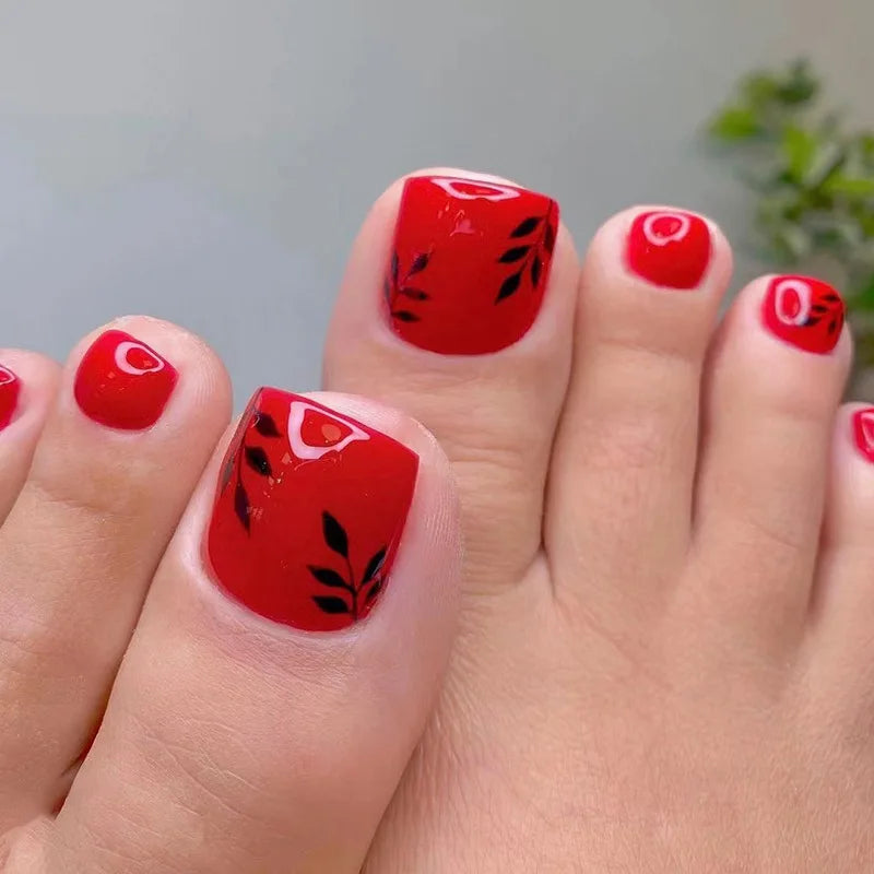 Flowers White French Artificial Toenails Nude Pink Toe False Nails with Glue Wearable Short Flat Shape Fake Toenails Wholesale