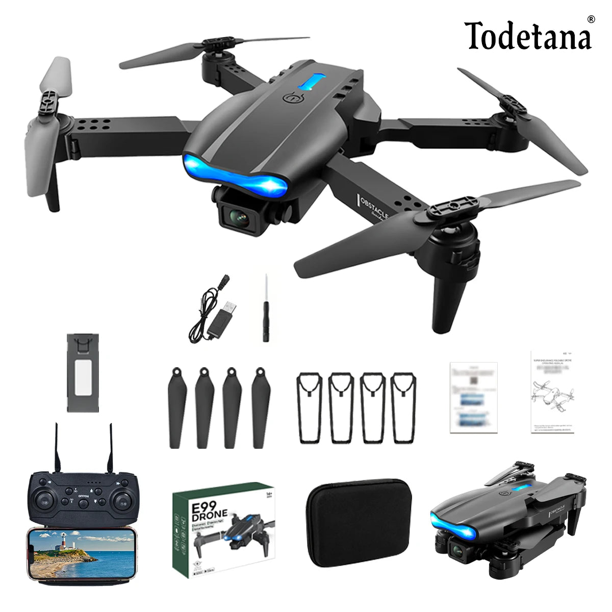E99 Drone with 4K Wide Angle HD Camera, 360 roll, Mobile APP Control Foldable RC Aerial Quadcopter - Ideal Gift