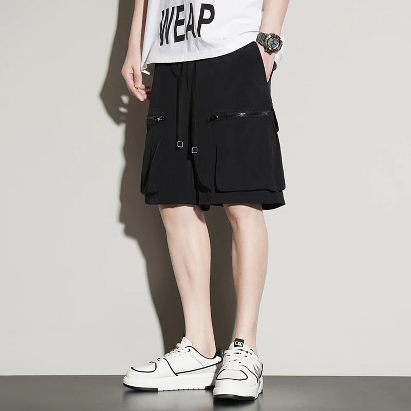 Workwear shorts for men, summer loose sports shorts, summer men's ice silk casual cropped pants