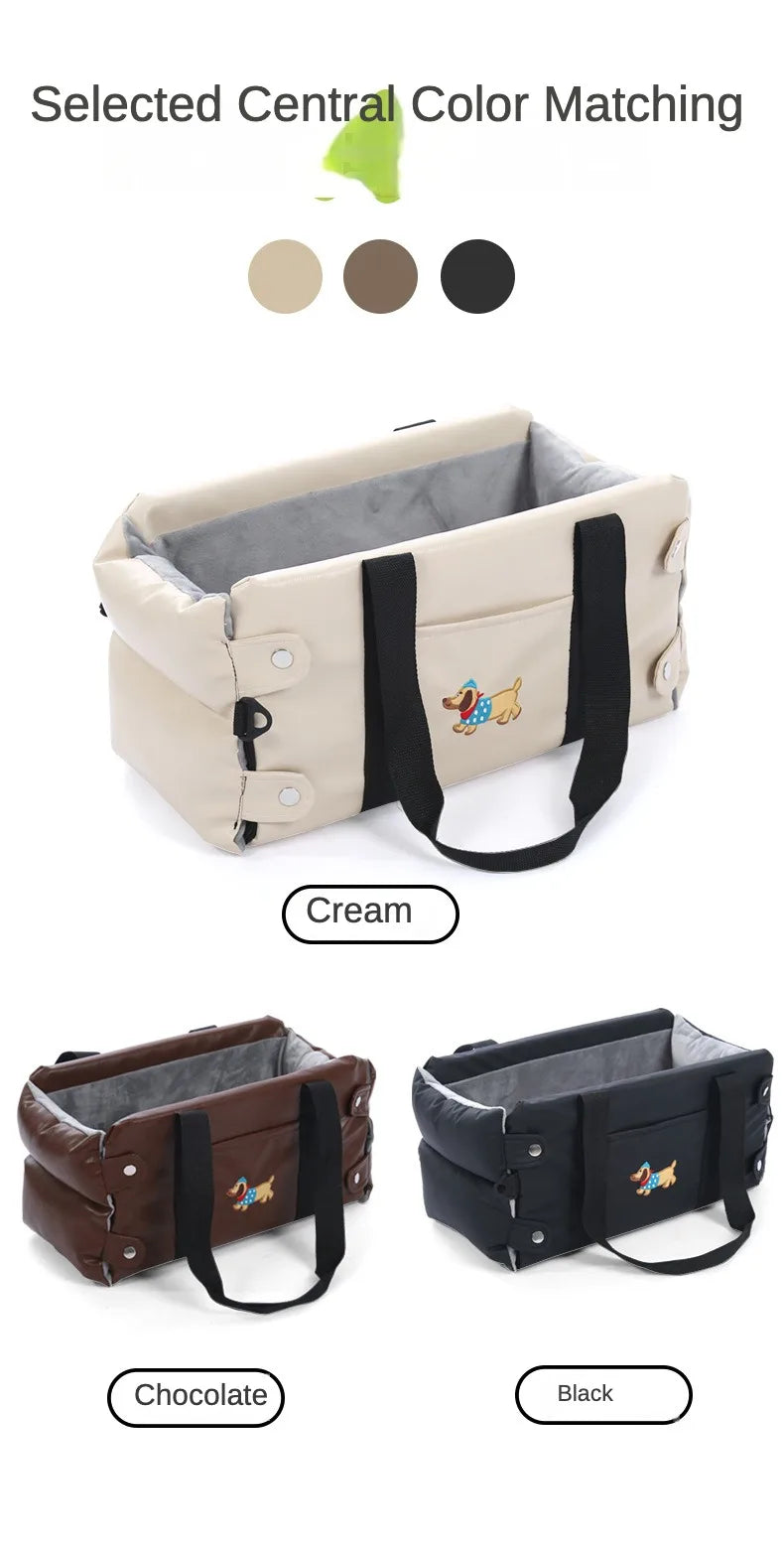 Puppy Dog Car Seat Travel Central Control PU Leather Pet Carrier for Small Dogs Chihuahua Cats Car Transport Dog Accessories