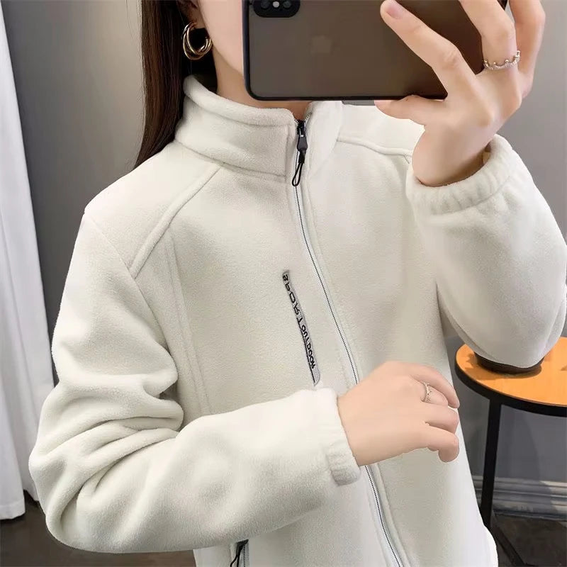 Plus Size XL-5XL Autumn winter Women's Casual Cardigan Jacket Outdoor Sports Snowflake Fleece Top Youth Couple Fleece Clothing