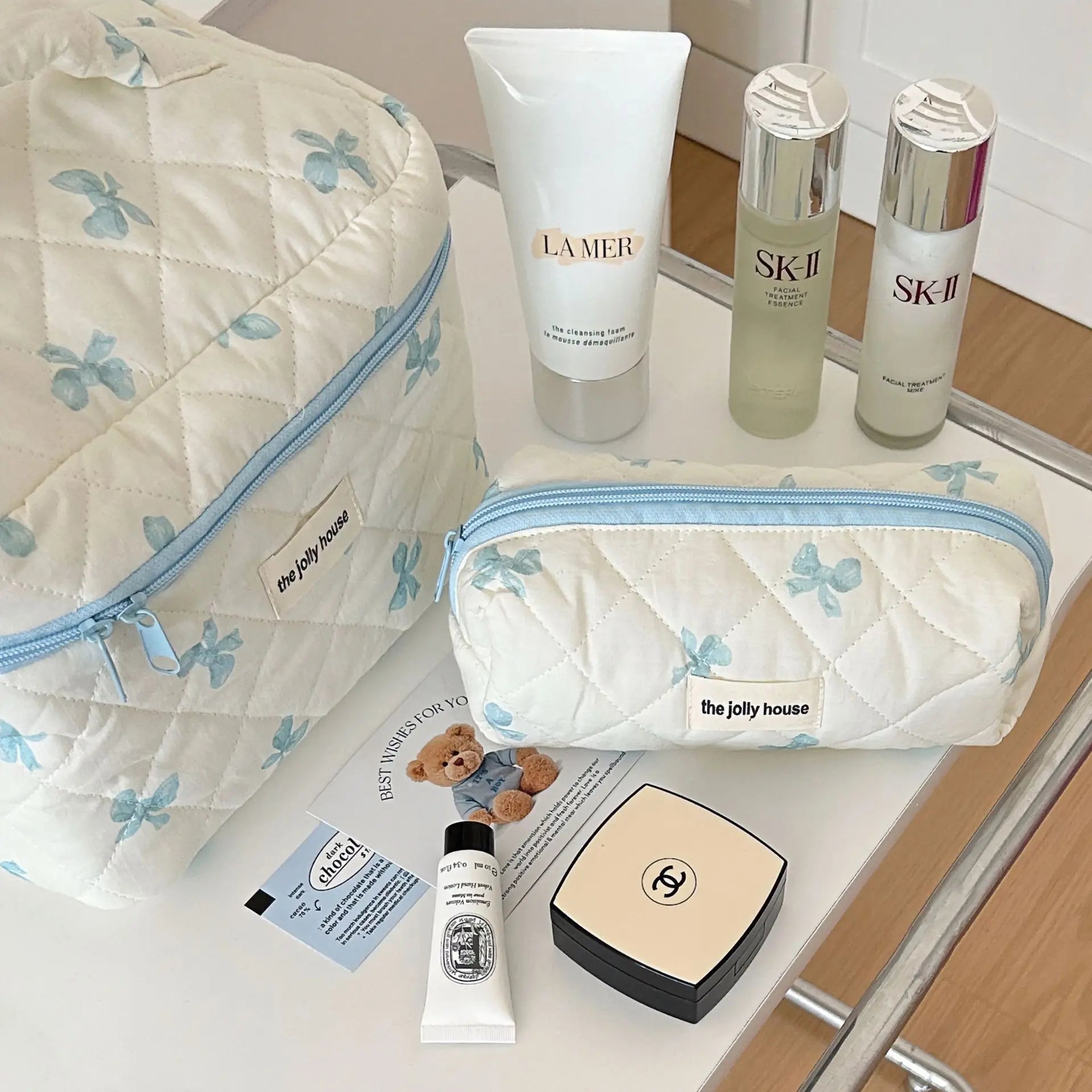 Bolsa de cosméticos para mujerBolsa de viaje para artículos de aseo Bolsa de maquillaje con lazo Bolsa de almacenamiento de maquillaje de moda Neceser organizador de bolso Kosmetiktasche