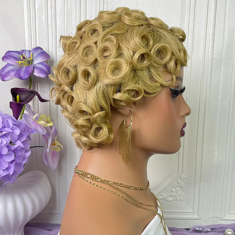 Short Pixie Cut Wigs Human Hair #27 Layered Curly Pixie Cut Wigs For Black Women Brazilian Full Machine Made Wig Pixie Curly On Sale