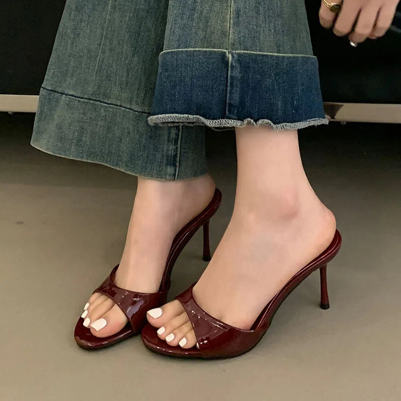 New Slip On Women Stiletto Heels Shoes Female Slides Footwear Luxury Fashion Round Toe Ladies High Heels Pumps Shoes