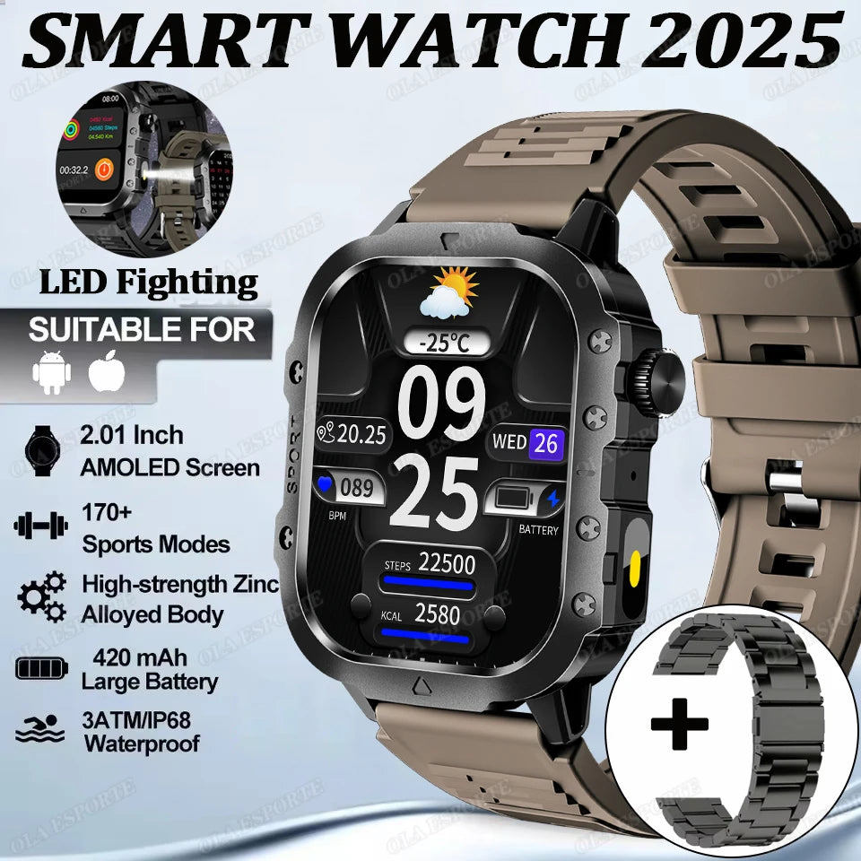 New Rugged Military GPS Smart Watch Men Bluetooth Call Health Monitoring AI Voice Sport Waterproof Smartwatches For Android