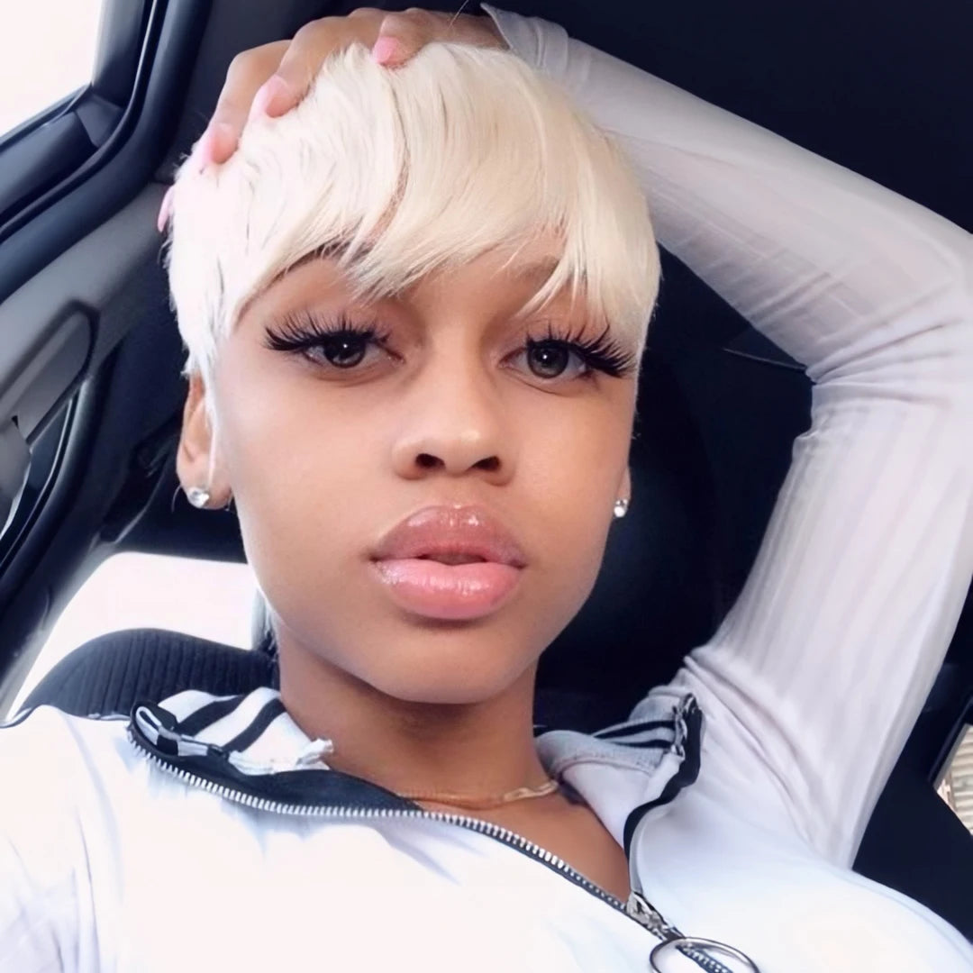 Pixie Cut Wigs With Bangs Blond Short Layered Pixie Wigs Natural Synthetic Hair For Women Daily Use 6 Inch