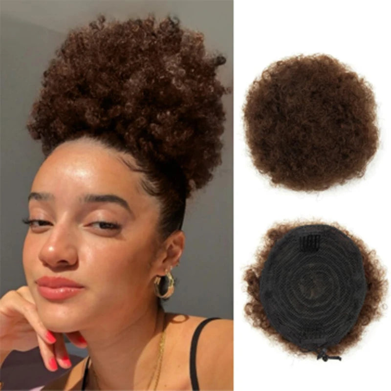New Short Afro Puff Wig Afro Puff Hairpiece with Drawstring Clip in Ponytail Hair Extension Kinky Puff Real Human Hair