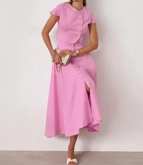 Skirts Sets Summer Sweet Pink Cotton High Waist V-Neck Skirt Set Fashion Women's Two Piece Set New Fashion Skirts Outfits