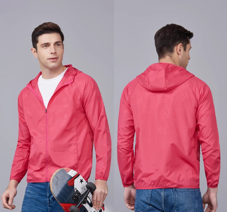 JNLN Men Women Hiking Jackets Waterproof Sun Protective Windbreaker Unisex Camping Climbing Outdoor Rain Coat Portable Clothes