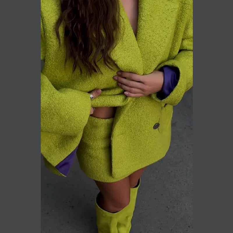 Chic Elegant Blazer Jacket Sets For Women Solid Full Sleeve Loose Suit Coat Mini Skirts 2025 New Autumn Lady Suits Y2k Outfits