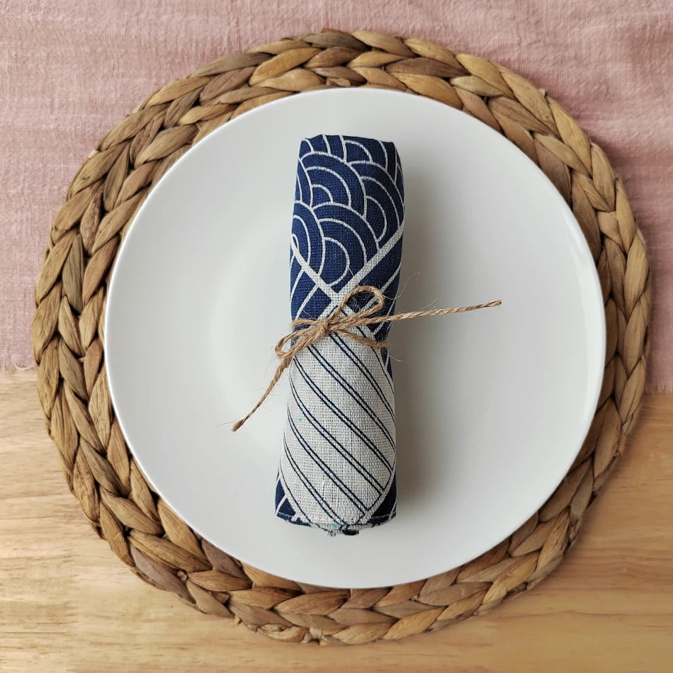 Juego de 4 servilletas de tela estilo japonés de 40x40 cm, mezcla de poliéster y algodón, para cocina, comedor, bodas, restaurantes