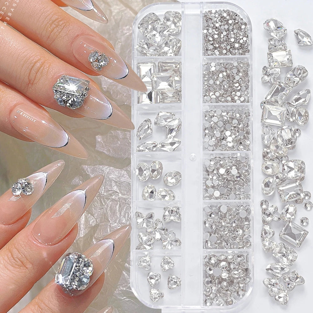180 Uds. diamantes de imitación de cristal AB de espalda plana, gemas de diamantes de formas múltiples, piedras de cristal azul púrpura para decoración de uñas DIY