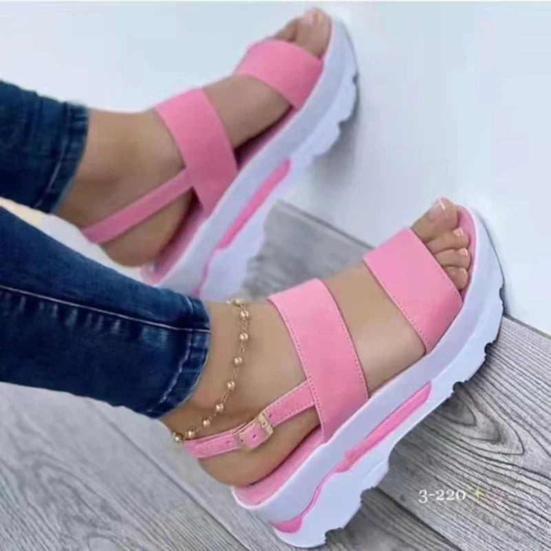 Sandalias de cuña para mujer, nuevas sandalias de verano para mujer, zapatos de plataforma baja, sandalias de tacón, zapatos de moda, calzado de mujer, zapatos de cuña