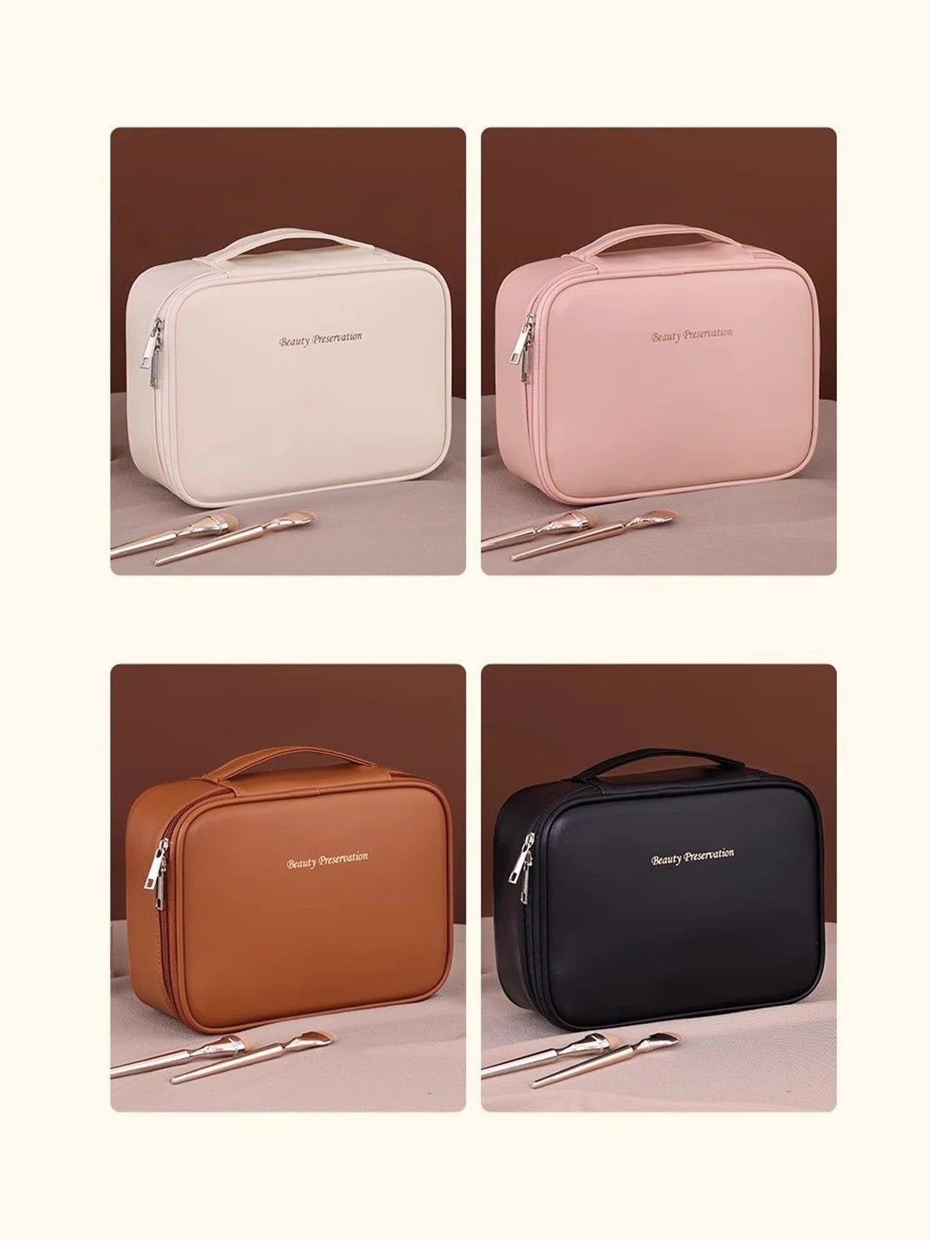 New PU leather makeup bag with large capacity, portable, and high-end outdoor feel, layered and multi-layer waterproof makeup ca