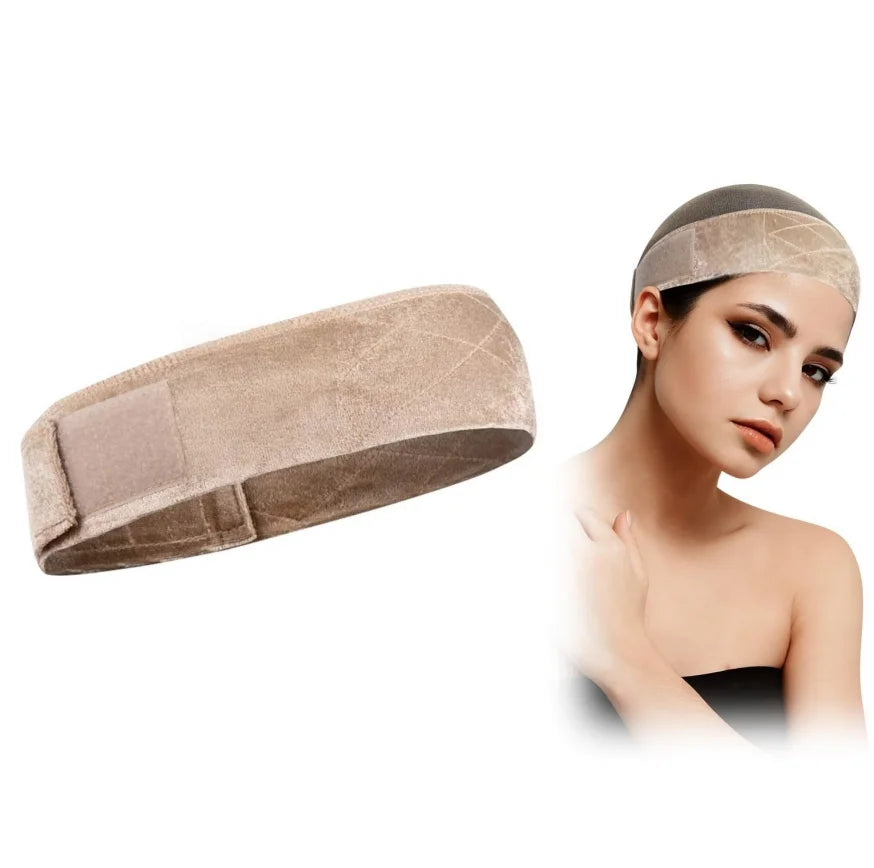 Wide Wig Grip Band for Lace Front Wigs, Velvet Wig Grip Band with Adjustable Hook & Loop Fastener, Nude, 1 Pieces