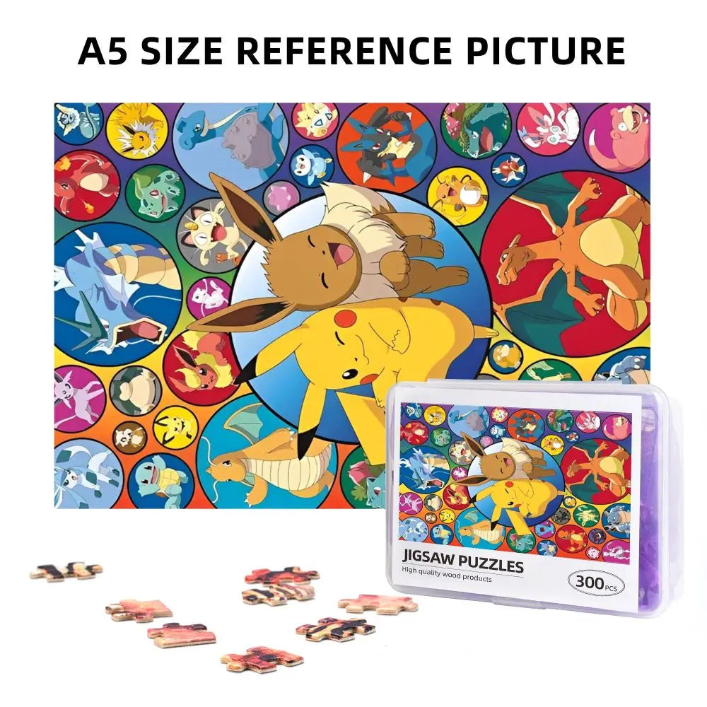 Pokemon Characters Pikachu Cartoon Wooden Puzzles for Children Jigsaw Puzzles 300 Pieces Educational Toys Gift for Kids