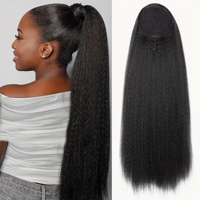 Extension de cheveux synthétique en queue de cheval à cordon, texture bouclée africaine yaky, 22 pouces