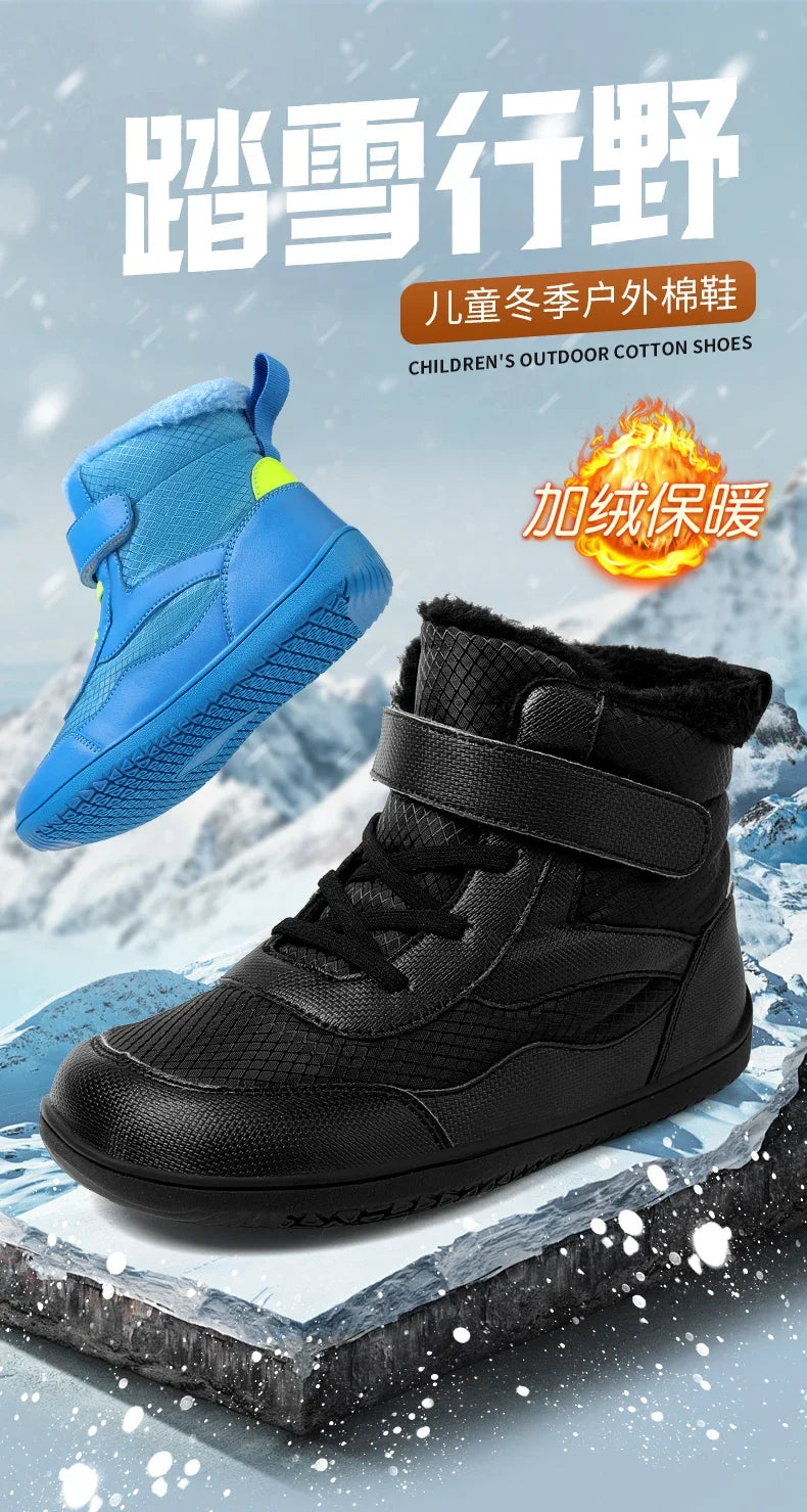 Boys Girls Winter Snow Boots Wide Toe Barefoot Insulated Waterproof Fur Lined Shoes for Kids Cold Weather Outdoor Sneakers