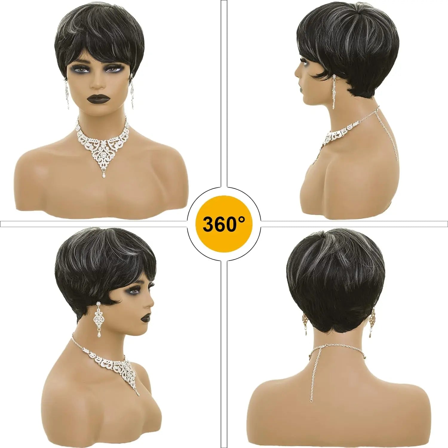Grå Pixie Cut Parykk Kort Grå Parykk for Kvinner Pixie Cut Parykk med Pannelugg Kort Syntetisk Parykk for Svarte Kvinner Fluffy Pixie Krøller