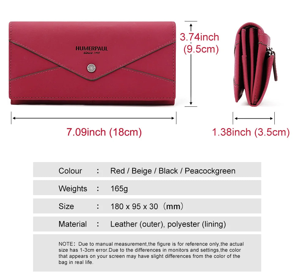 Genuine Leather Women's Wallet Luxury Clutch with RFID Multi Card Slots and Phone Pocket Large Capacity Female Money Handbag