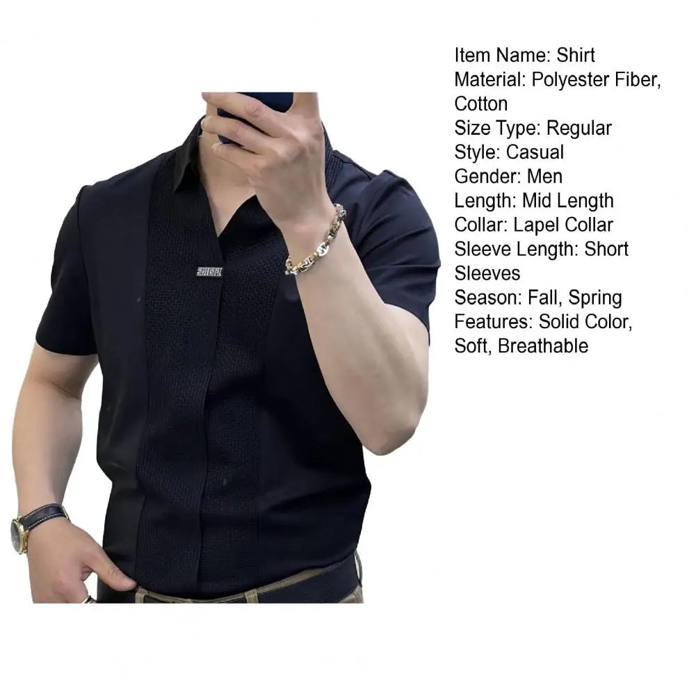 Camisa de manga corta para hombre, verano, casual, cómoda, color puro, camiseta, estilo ejecutivo, pantalones de traje, camisa casual para hombre, camiseta