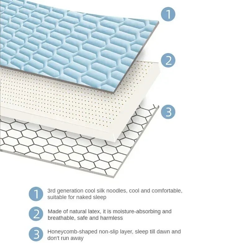 Cooling Bed Sheet Set with Pillowcases Ice Silk & Latex Quilted Breathable Cover Solid Summer Bedding Comfort & Heat Resistance