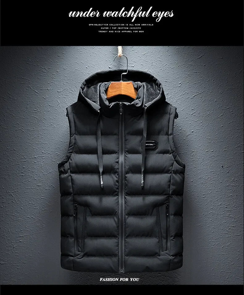 Clothing Men Vest Hooded Windproof New Autumn Winter Sleeveless Jackets For Men Casual Warm Cotton-Padded All-match Waistcoat