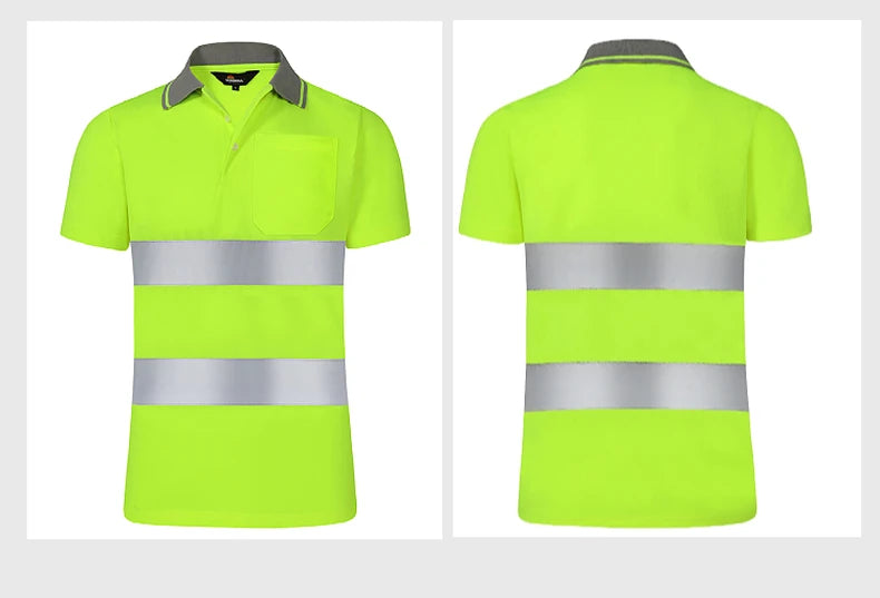 High Visibility Shirts for Work Short Sleeve Breathable Two Tone Workwear Polo Reflective Uniform T-shirt for Men Construction