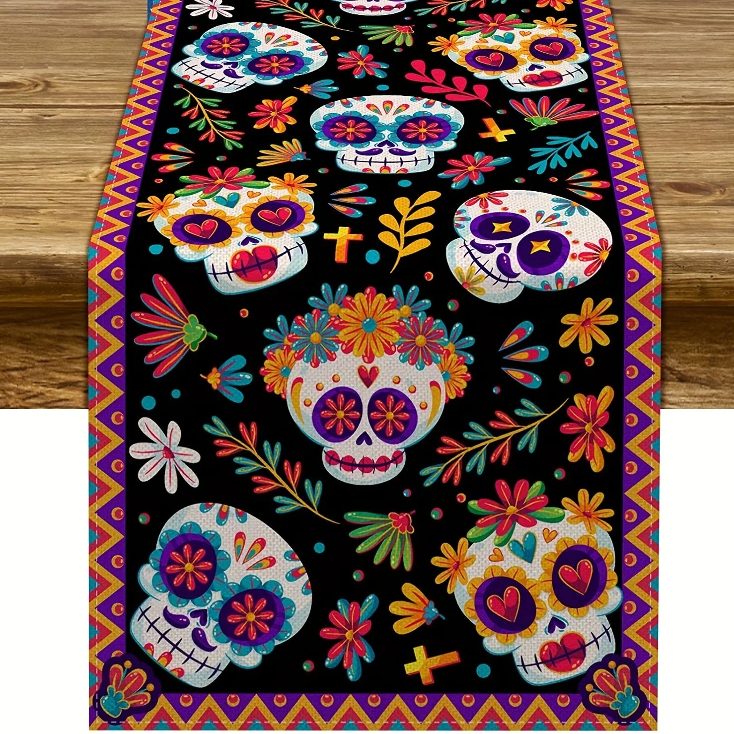 [1pc Mexican Table Runner] Vibrant Mexican Style 1pc Table Runner | Day of The Dead Design with Floral Patterns