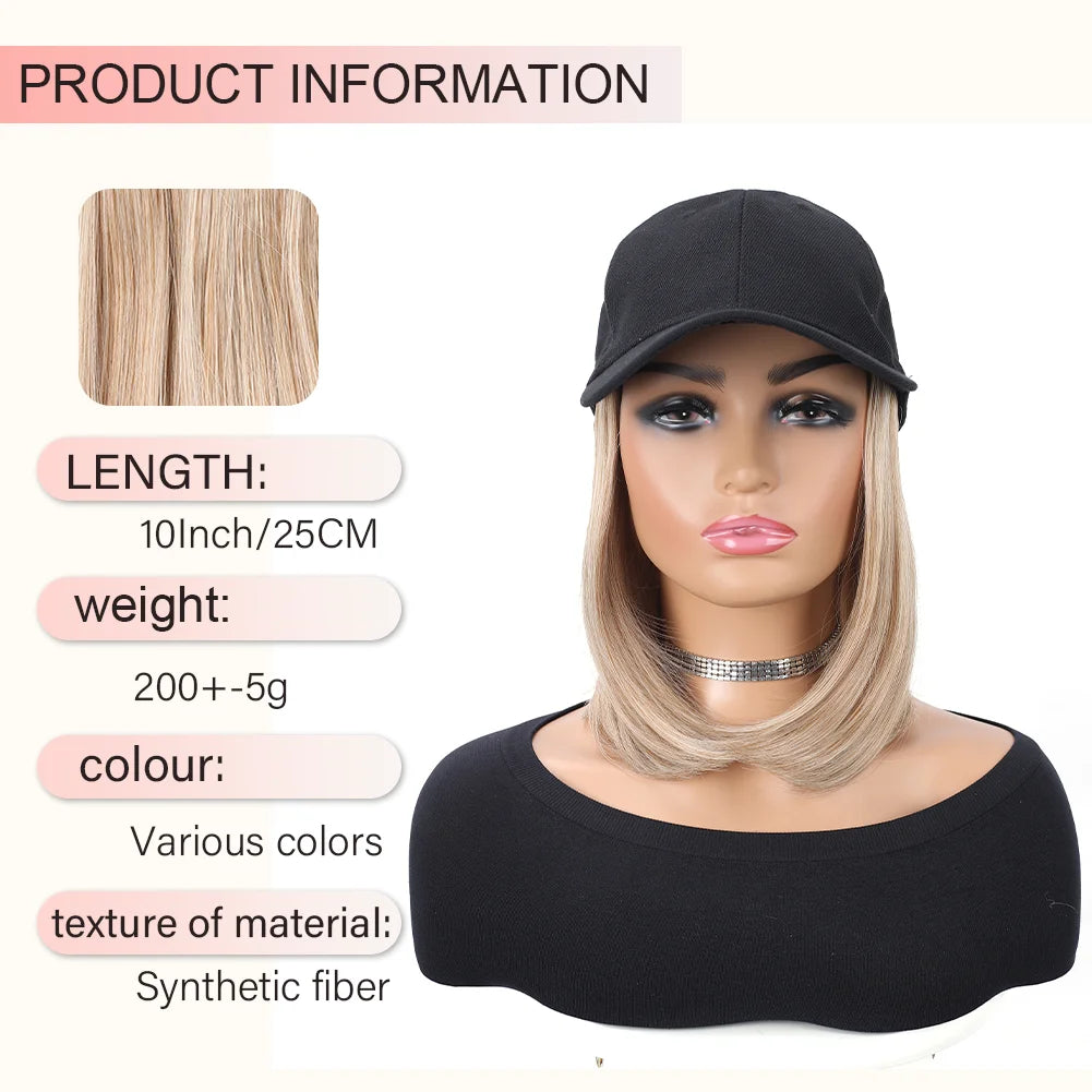 Fashion Hat Hair Extensions Ladies Wigs Hats Connected Head Cover Synthetic Peaked Cap Wig For Women