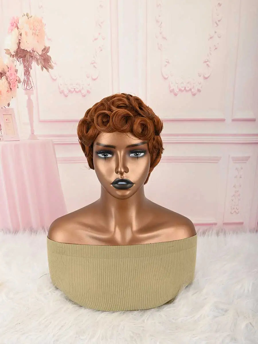 Short Pixie Brown Wigs Short Curly Pixie Wigs Synthetic Wigs Natural Wavy Pixie Cut Wig Short Curly Layered Pixie Wig