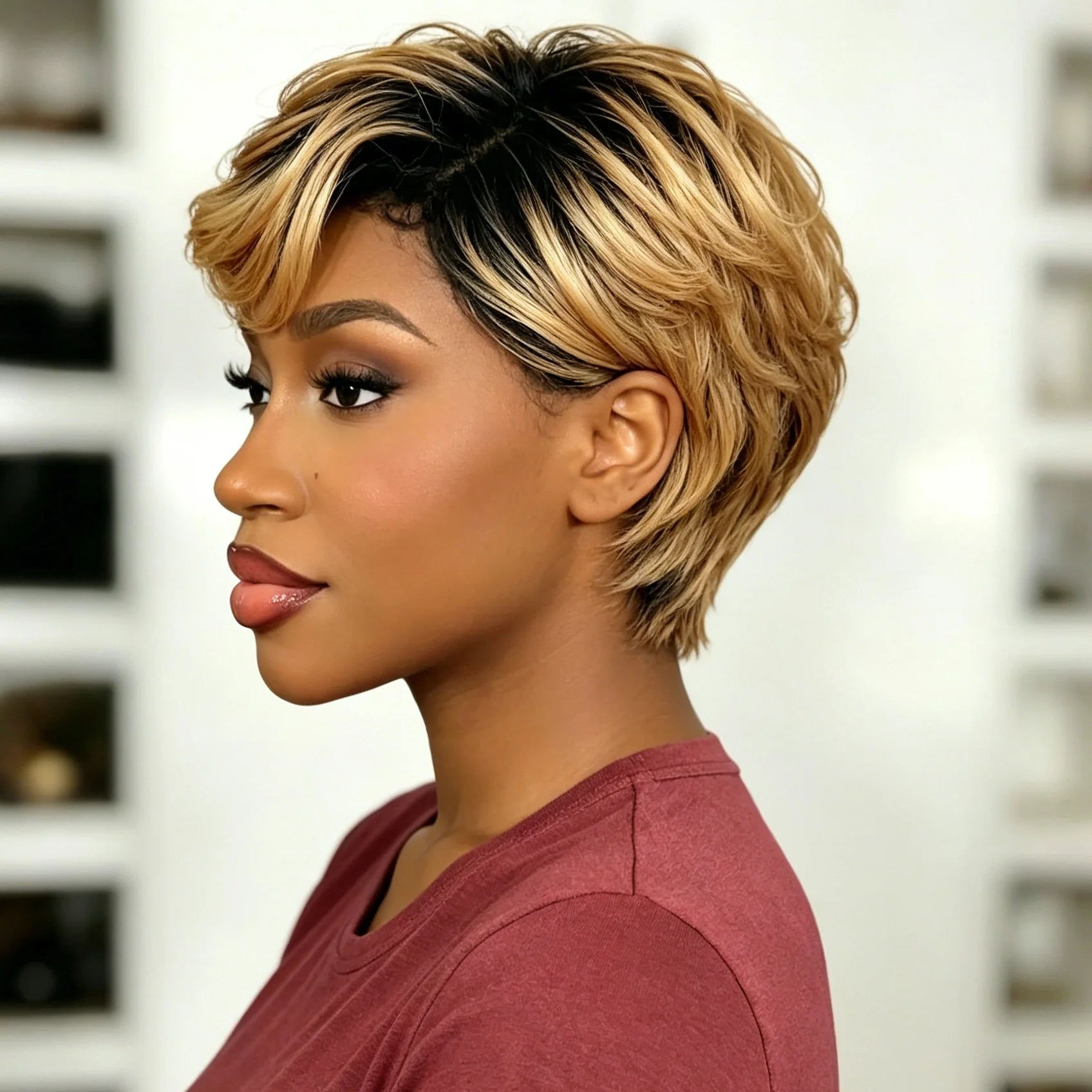 Pixie Cut Wig Human Hair For Women 1B30 Short Straight Wigs Full Machine Made Wig Pixie Curly Black 1B Color