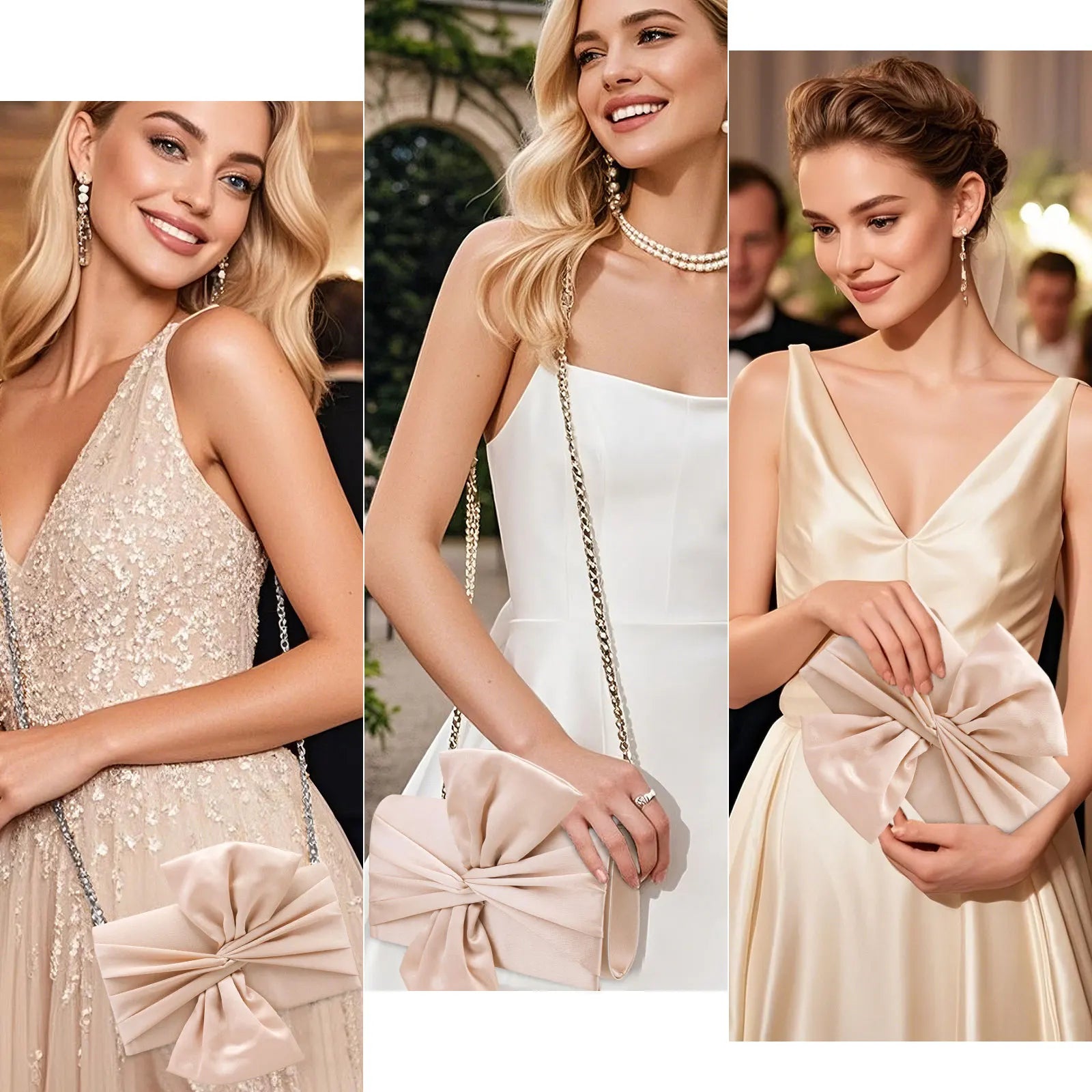 Ladies' pleated bow wallet, party wedding bag, ladies' hand-held bag, satin pleated handbag, ladies' exquisite flower bag