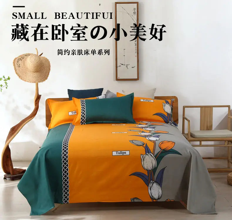 1Pcs Bed Sheet Home Textile Modern Polyester Cotton Flat Sheets Bed Linens Single Queen King Size Bedspread(No Pillow Covers)