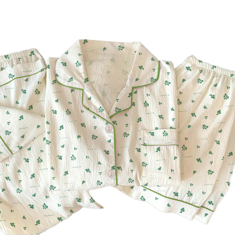 Women Pajamas Sets Short Sleeve Nightwear Top and Pants Sleepwear 3 Piece Pjs Loungewear Fashion Print Pyjamas Set Nightwear