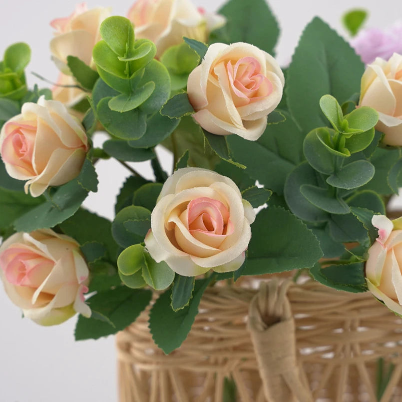 Artificial Flowers Vases Home Decor Outdoor Garden Festival Eucalyptus Leaves Fake Plants Wedding Party Silk Roses Bouquet Cheap