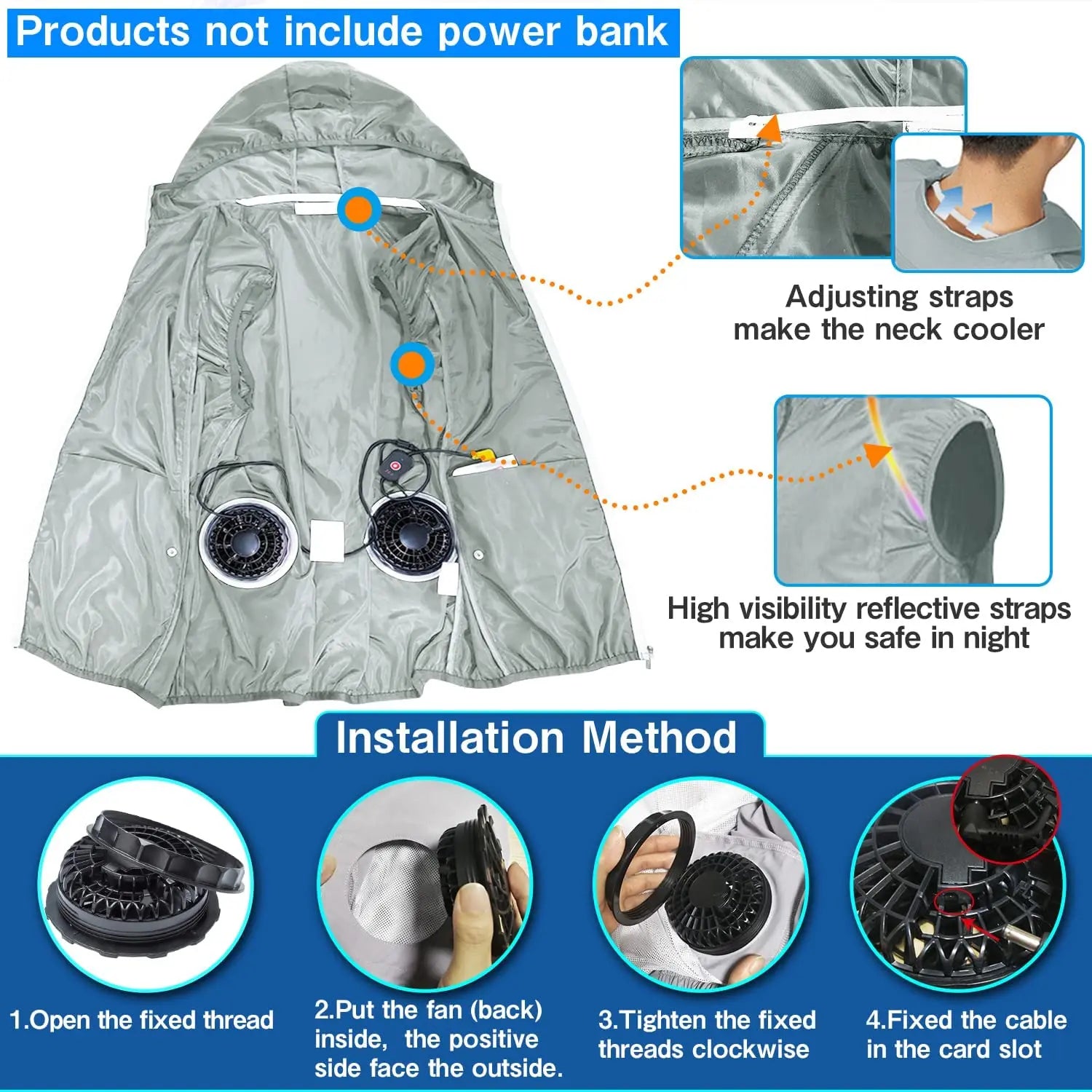 summer Men Cool Vest Wearable Cooling Fan Vest Air-conditioned Clothes Evaporative Cooling Construstion Vest for men